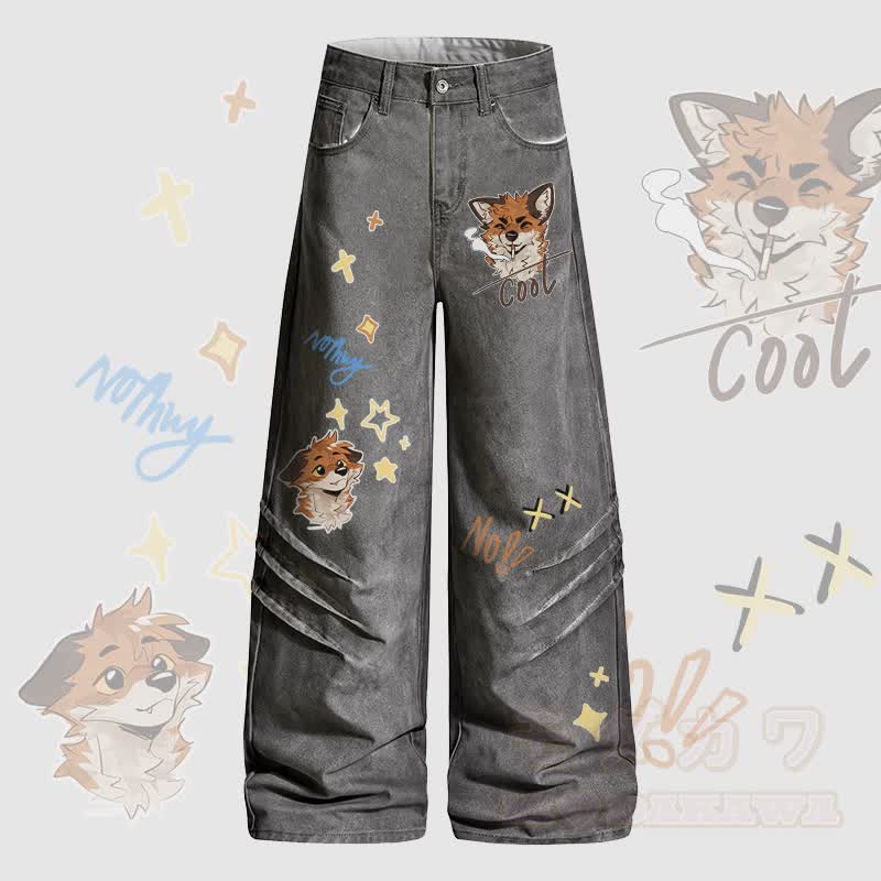 MODAKAWA X atka Fox スモーキンググラフィックデニムパンツ - グレー - 2XL - image 1