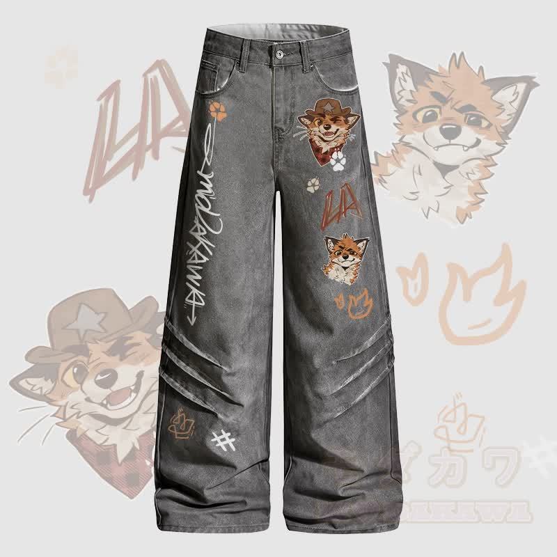 MODAKAWA X atka カウボーイフォックス ウィンキンググラフィック デニムパンツ - グレー - 2XL - image 2