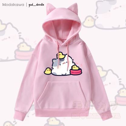 MODAKAWA x gud_doodleキティひよこグラフィックポケット付きフリース裏地パーカー（猫耳付き） - ピンク - 2XL - image 2
