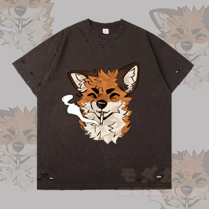 MODAKAWA X atka Fox スモーキンググラフィック リップドTシャツ - ダークブラウン - 2XL - image 5