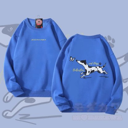 MODAKAWA 斑点のある犬と蝶のグラフィック ユニセックス スウェットシャツ - 青 - 5XL - image 2