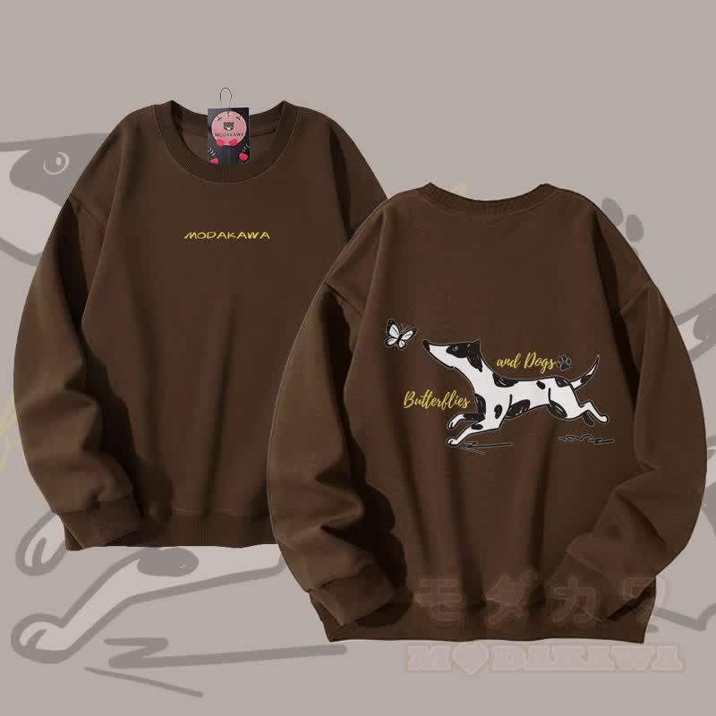 MODAKAWA 斑点のある犬と蝶のグラフィック ユニセックス スウェットシャツ - 茶色 - 5XL - image 1