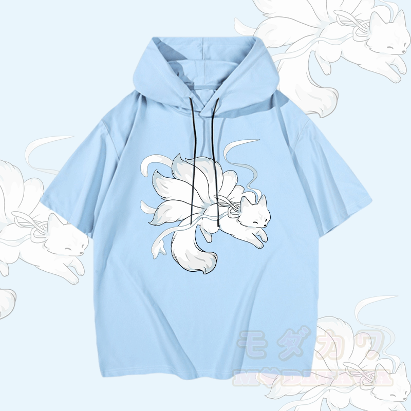 MODAKAWA ランニング 九尾狐 グラフィック 半袖パーカー - 青 - 3XL - image 1