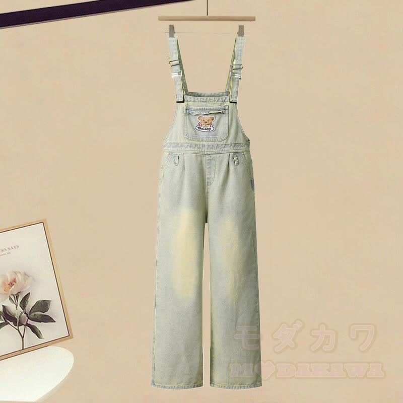 ニットセーター ベア デニム オーバーオール マッチング アウトフィット - オーバーオール（シングル） - フリー - image 3