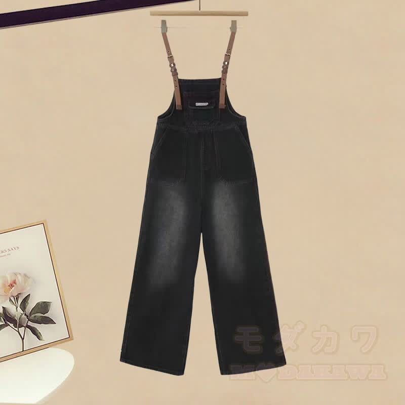 ストライプニットセーターとデニムオーバーオールのマッチングコーデ - オーバーオール（シングル） - XL - image 3