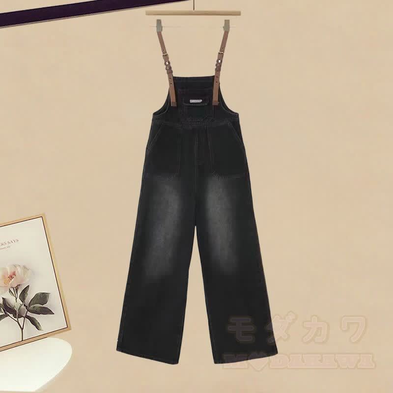 ストライプニットセーターとデニムオーバーオールのマッチングコーデ - オーバーオール（シングル） - XL - image 3