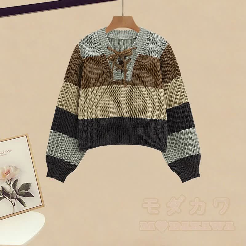 ストライプニットセーターとデニムオーバーオールのマッチングコーデ - セーター（シングル） - XL - image 2