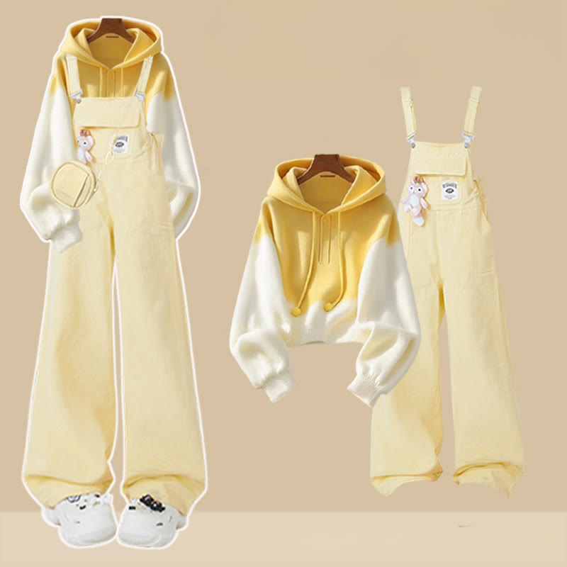 グラデーションカラーのフーディーとデニムオーバーオールのセットアップ - Set A - 3XL - image 1