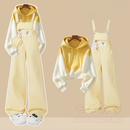 グラデーションフーディーデニムオーバーオールマッチングアウトフィット - セットA - 3XL - image 1