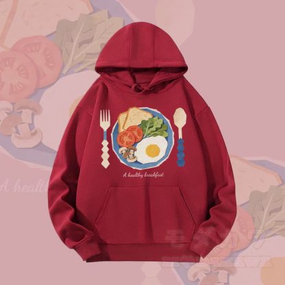 MODAKAWA ヘルシーブレックファースト グラフィック ヘビーウェイト パーカー - ワインレッド - 2XL - image 2