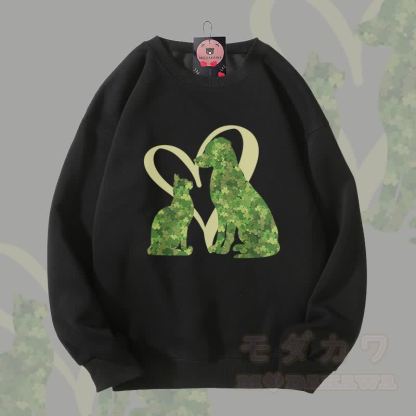 MODAKAWA クローバー 猫と犬のグラフィック ユニセックス スウェットシャツ - 黒 - 5XL - image 3