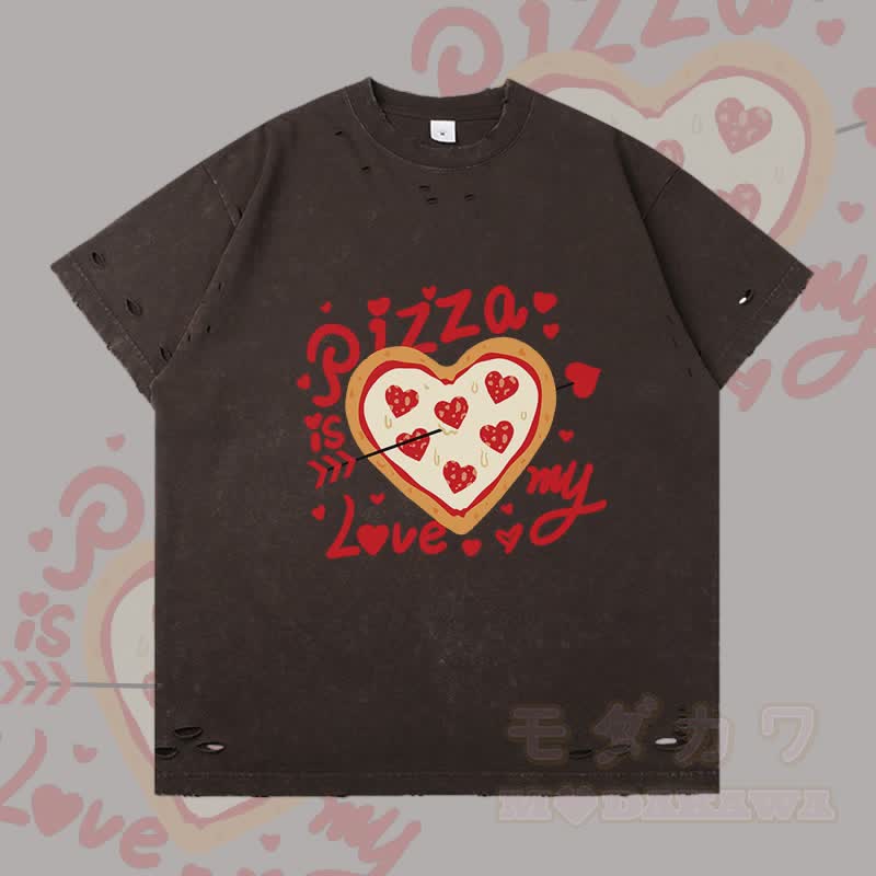 MODAKAWA ハート型ピザグラフィック リップドTシャツ - ダークブラウン - 2XL - image 2