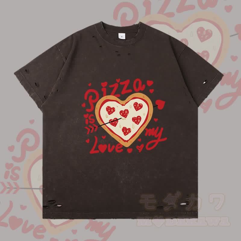 MODAKAWA ハート型ピザグラフィック リップドTシャツ - ダークブラウン - 2XL - image 2