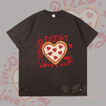MODAKAWA ハート型ピザグラフィック リップドTシャツ - ダークブラウン - 2XL - image 2