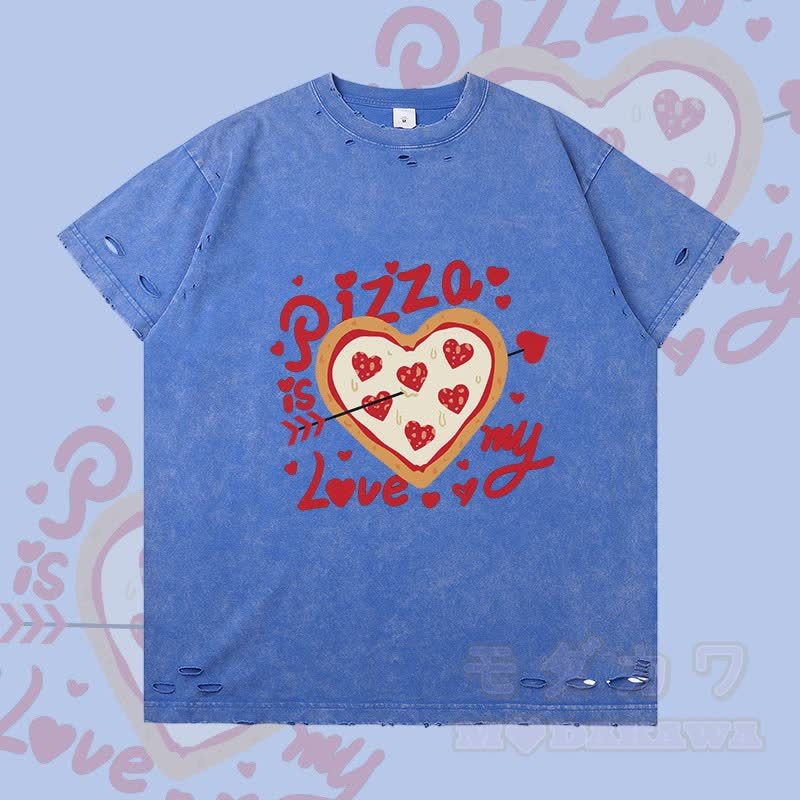 MODAKAWA ハート型ピザグラフィック リップドTシャツ - 青 - 2XL - image 1