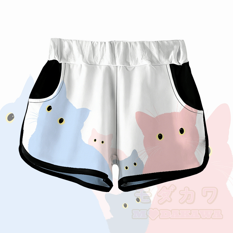 MODAKAWA 好奇心旺盛な猫 グラフィックショーツ - 白 - 5XL - image 1