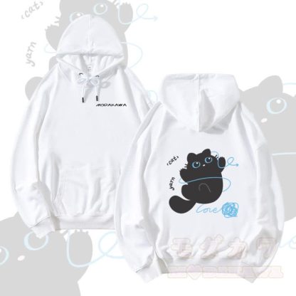 MODAKAWA 猫と糸のグラフィック ストリートウェア プルオーバー パーカー - 白 - 5XL - image 3