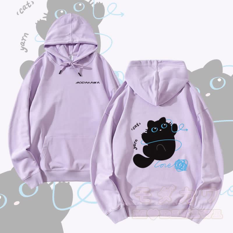 MODAKAWA 猫と糸のグラフィック ストリートウェア プルオーバー パーカー - 紫 - 5XL - image 1