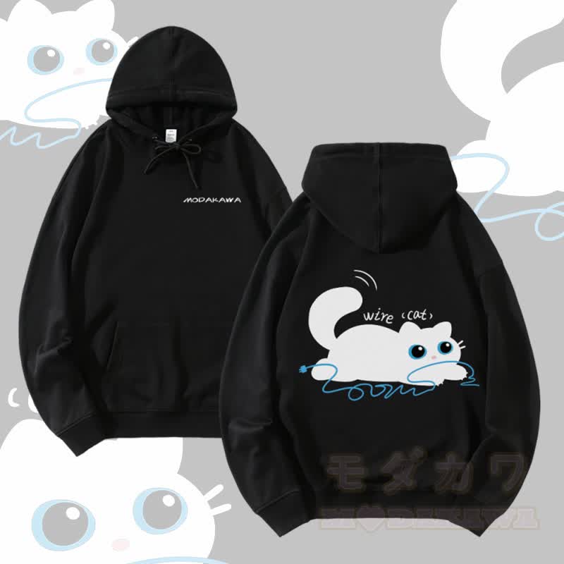 MODAKAWA ワイヤーグラフィックキャット ストリートウェア プルオーバーパーカー - 黒 - 5XL - image 1