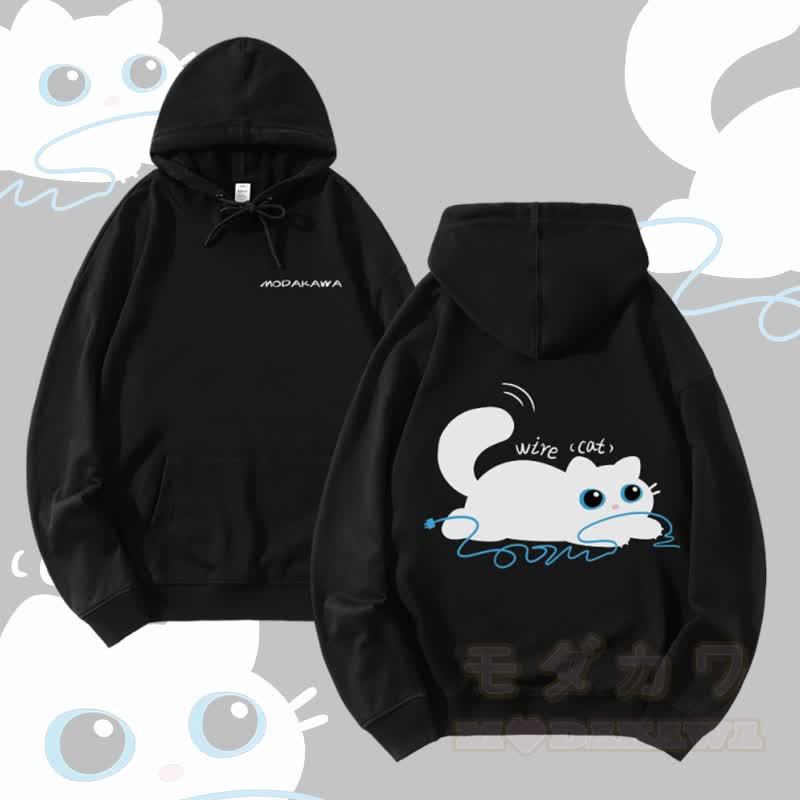 MODAKAWA ワイヤーグラフィックキャット ストリートウェア プルオーバーパーカー - 黒 - 5XL - image 1