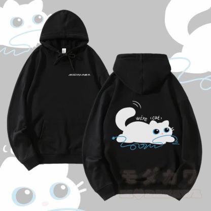 MODAKAWA ワイヤーグラフィックキャット ストリートウェア プルオーバーパーカー - 黒 - 5XL - image 1
