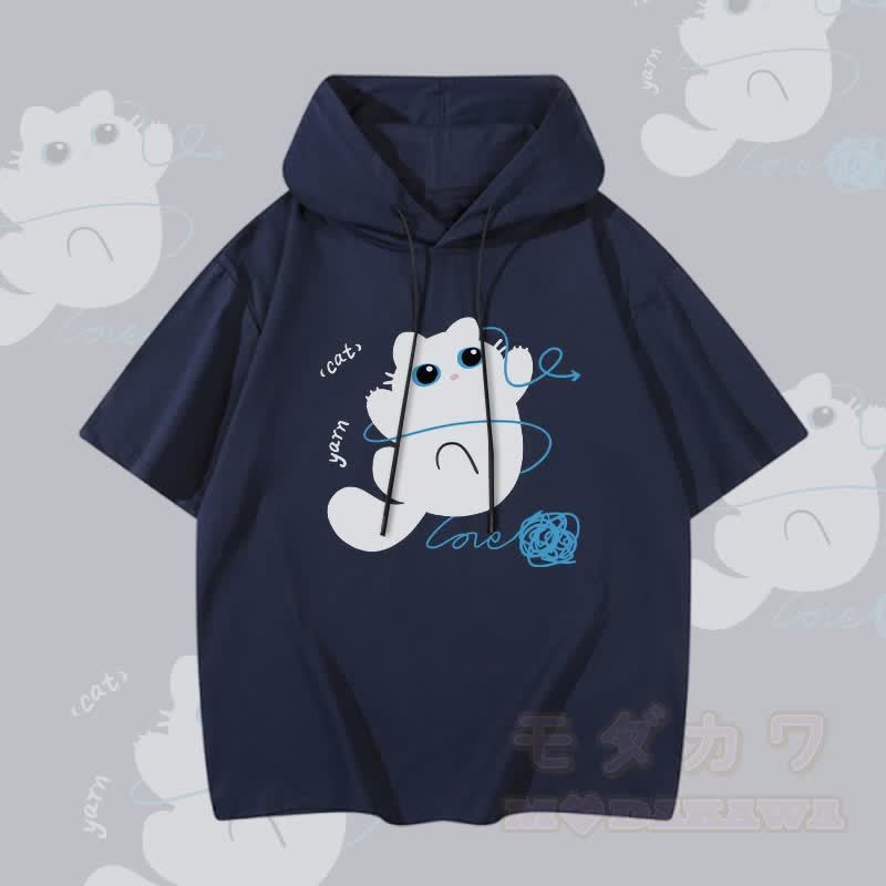 MODAKAWA 毛糸柄猫グラフィック半袖パーカー - 紫がかった青 - 3XL - image 2