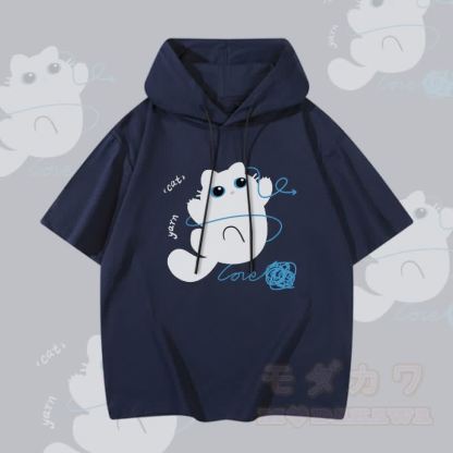 MODAKAWA 毛糸柄猫グラフィック半袖パーカー - 紫がかった青 - 3XL - image 2