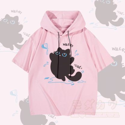 MODAKAWA 水と猫のグラフィック半袖パーカー - ピンク - 3XL - image 2