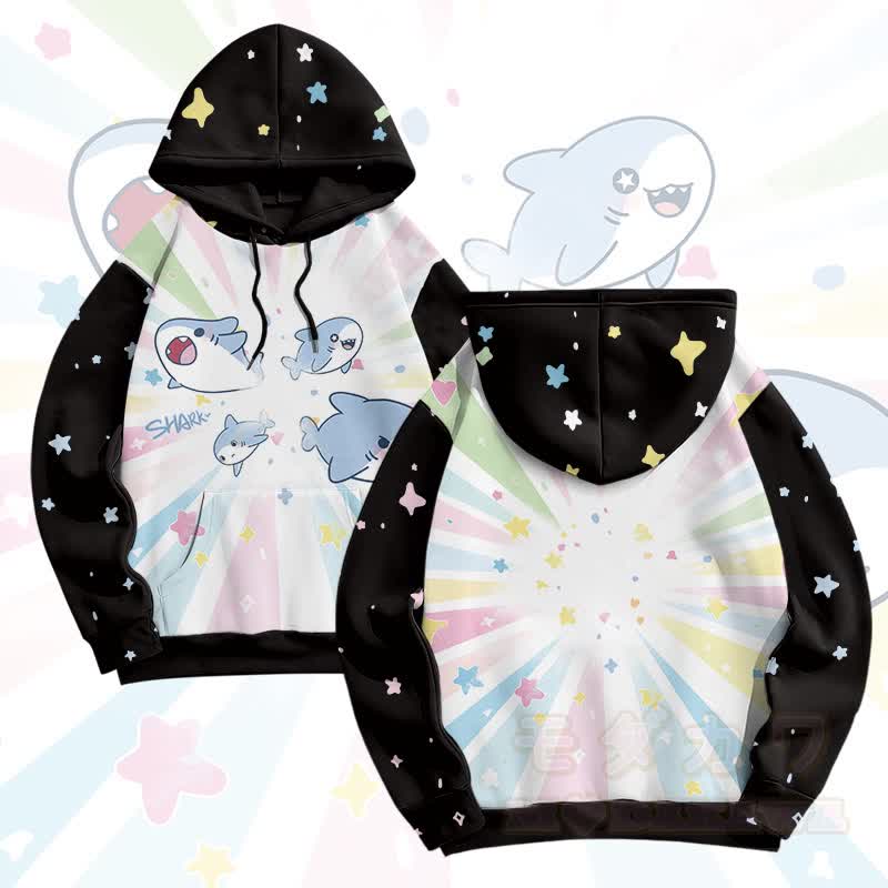 MODAKAWA おもしろサメグラフィック オールオーバープリント プルオーバーパーカー - 黒 - 5XL - image 2