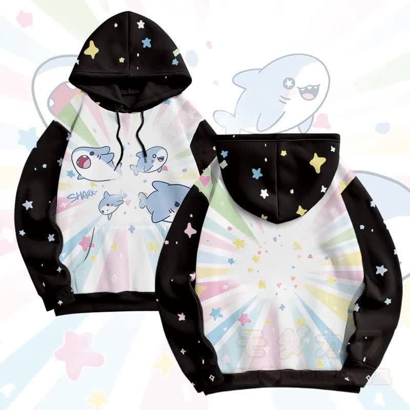 MODAKAWA おもしろサメグラフィック オールオーバープリント プルオーバーパーカー - 黒 - 5XL - image 2