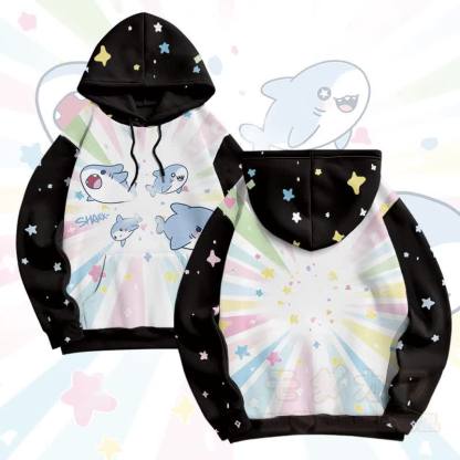 MODAKAWA おもしろサメグラフィック オールオーバープリント プルオーバーパーカー - 黒 - 5XL - image 2