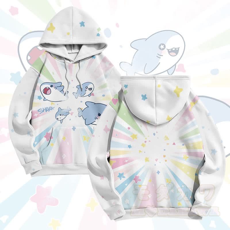 MODAKAWA おもしろサメグラフィック オールオーバープリント プルオーバーパーカー - 白 - 5XL - image 1