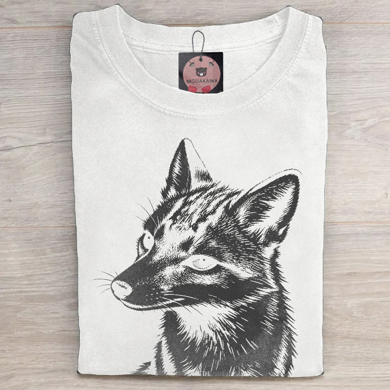 MODAKAWA キツネ柄 ユニセックス ヴィンテージウォッシュ加工Tシャツ - White - 5XL - image 1