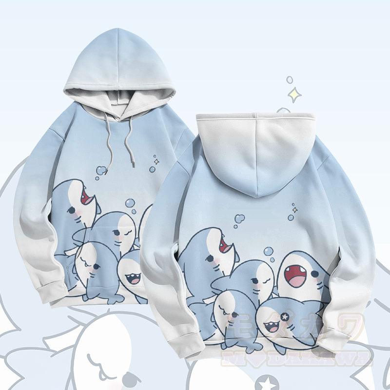 MODAKAWA グラデーション プレイフル シャーク グラフィック プルオーバー パーカー - 青 - 5XL - image 2