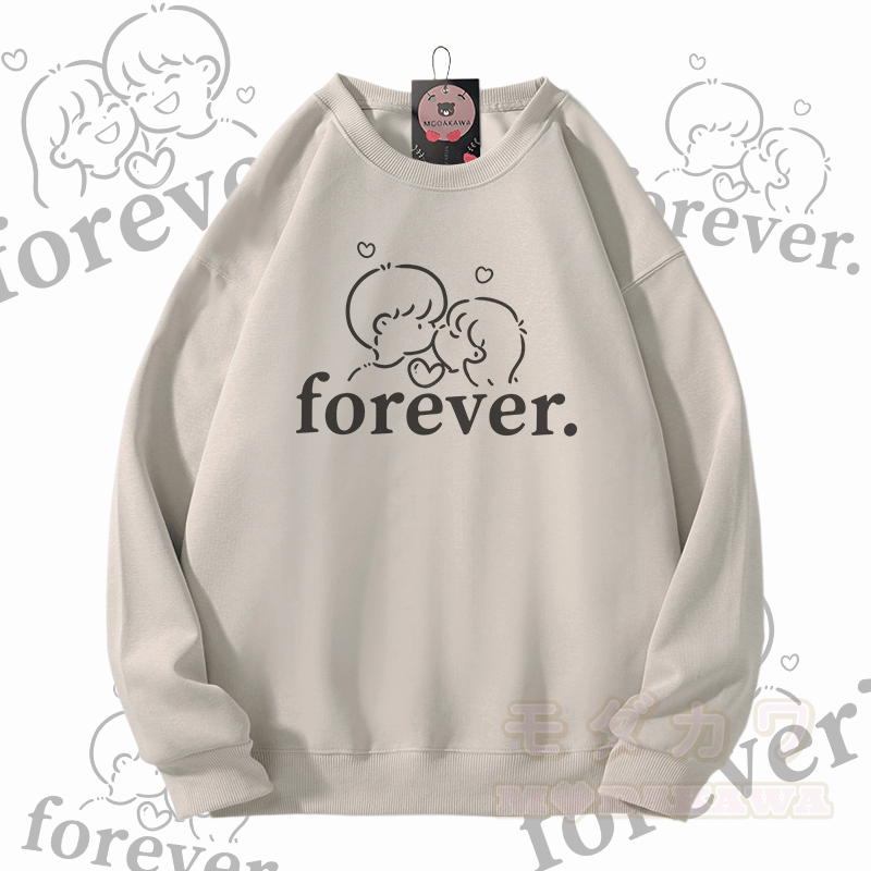 MODAKAWA FOREVER カップルグラフィック ユニセックス スウェットシャツ - ライトベージュA - 5XL - image 2
