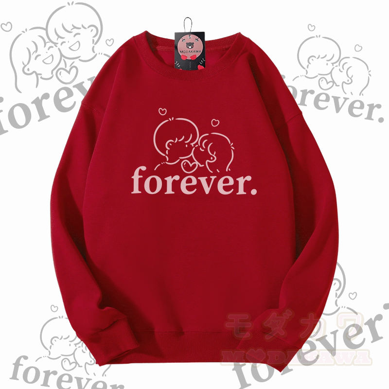 MODAKAWA FOREVER カップルグラフィック ユニセックス スウェットシャツ - ワインレッド - 5XL - image 4