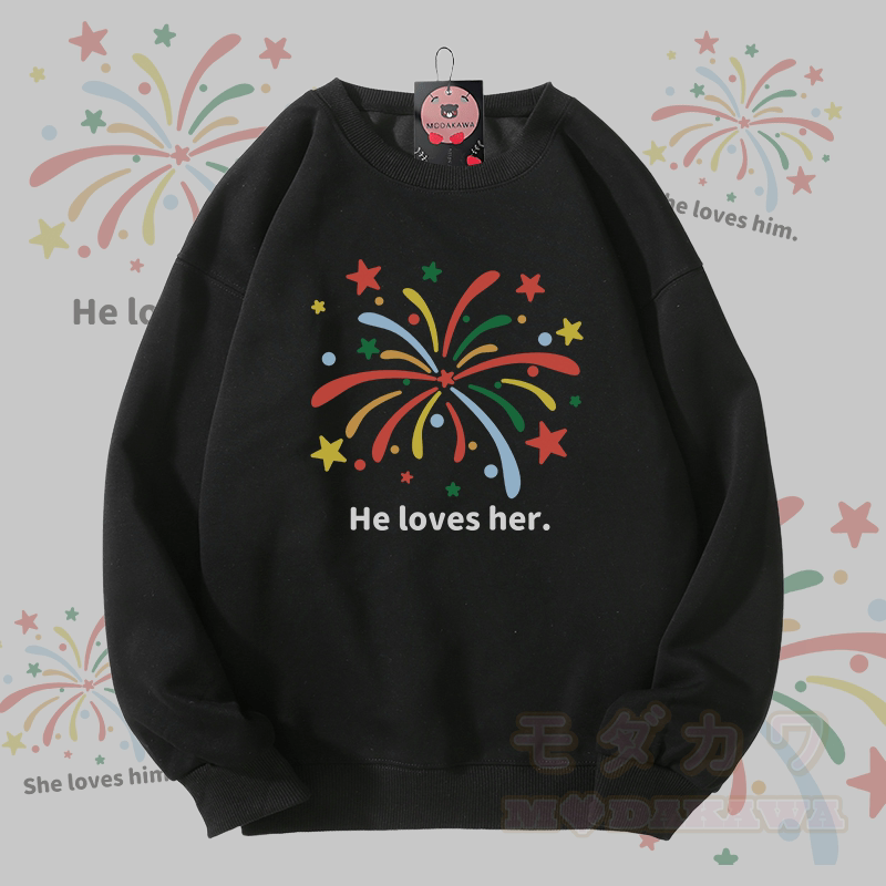 MODAKAWA 花火グラフィック ユニセックス スウェットシャツ - 黒 - 5XL - image 2