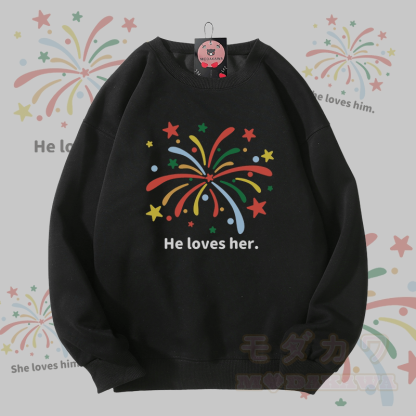 MODAKAWA 花火グラフィック ユニセックス スウェットシャツ - 黒 - 5XL - image 2