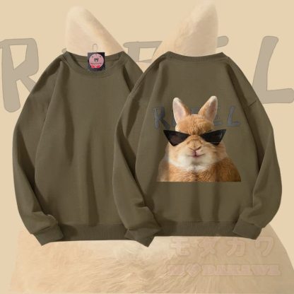 MODAKAWA サングラス バニー グラフィック ユニセックス スウェットシャツ - カーキ - 5XL - image 2