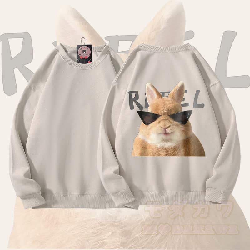 MODAKAWA サングラス バニー グラフィック ユニセックス スウェットシャツ - ライトベージュ - 5XL - image 1