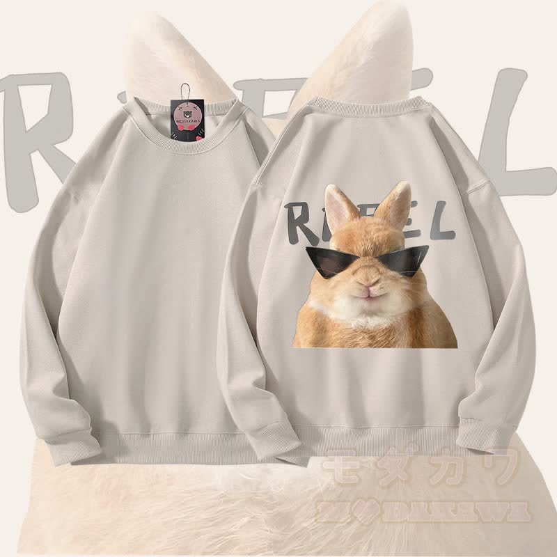 MODAKAWA サングラス バニー グラフィック ユニセックス スウェットシャツ - ライトベージュ - 5XL - image 1