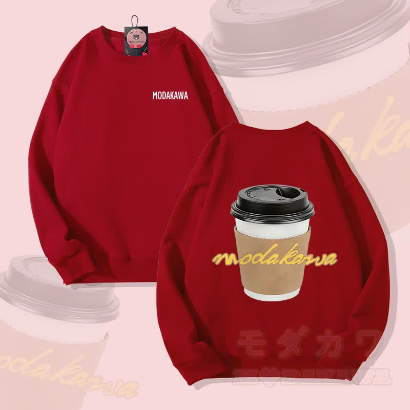 MODAKAWA コーヒーカップ グラフィック ユニセックス スウェットシャツ - ワインレッド - 5XL - image 2