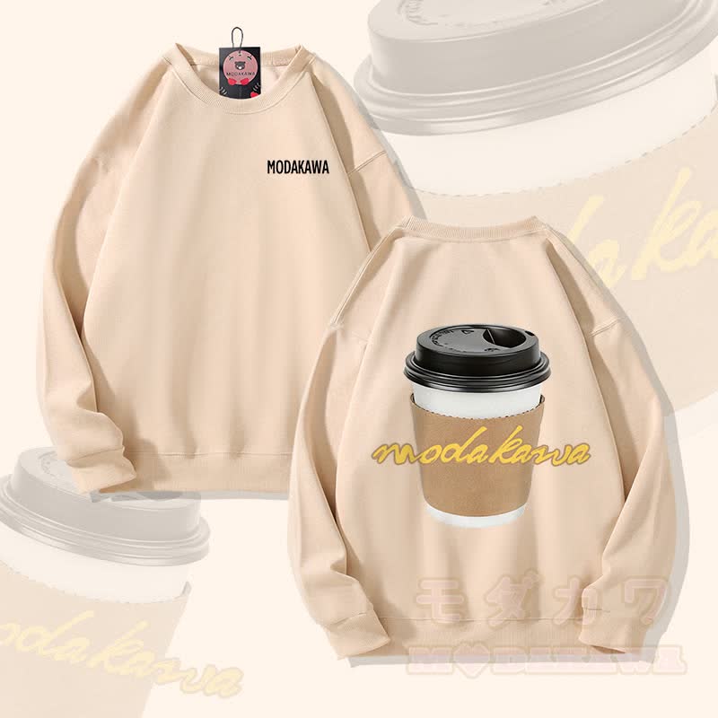 MODAKAWA コーヒーカップ グラフィック ユニセックス スウェットシャツ - アプリコット - 5XL - image 1