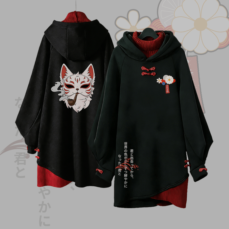 スモーキングレッドフォックスグラフィックバックルヴィンテージフード付きスウェットシャツドレス - image 3