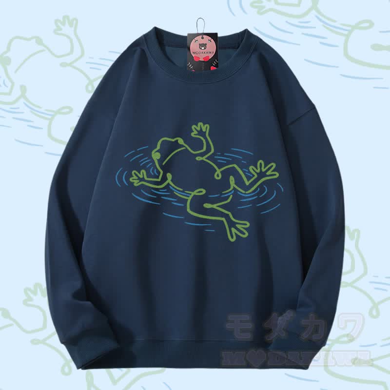 フローティングフロッググラフィックユニセックススウェットシャツ - 紫がかった青 - 5XL - image 1