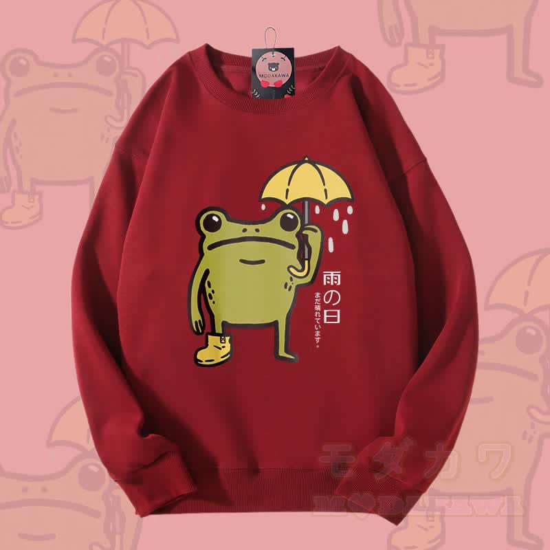 レイニーフロッググラフィックユニセックススウェットシャツ - ワインレッド - 5XL - image 2