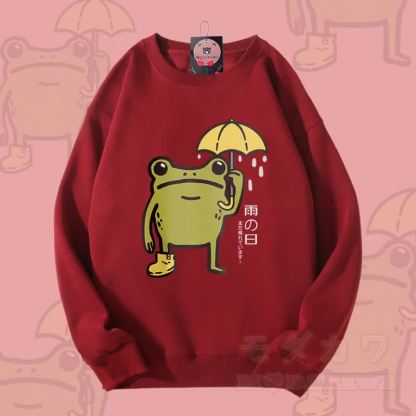 レイニーフロッググラフィックユニセックススウェットシャツ - ワインレッド - 5XL - image 2