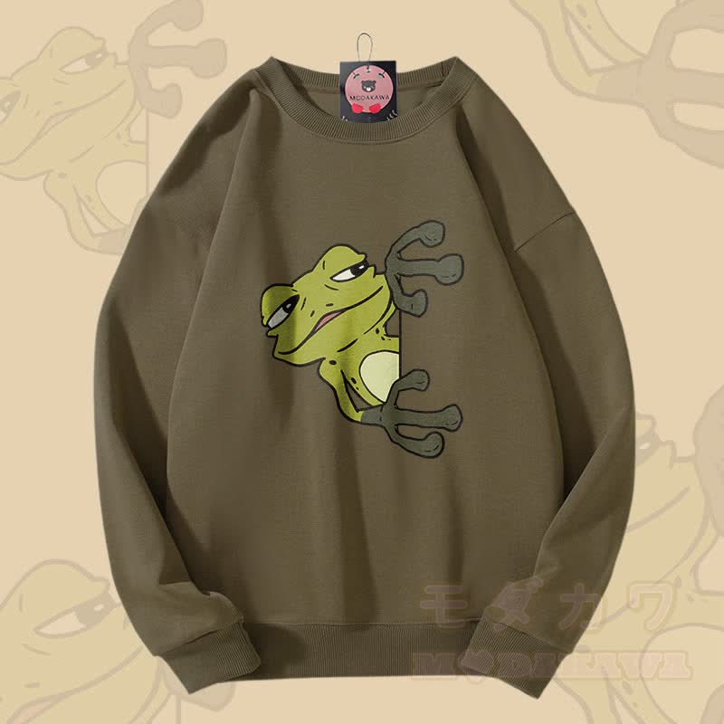 ピーキングフロッググラフィックユニセックススウェットシャツ - ダークカーキ - 5XL - image 2