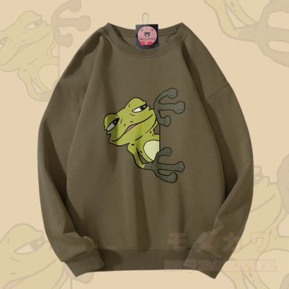 ピーキングフロッググラフィックユニセックススウェットシャツ - ダークカーキ - 5XL - image 2