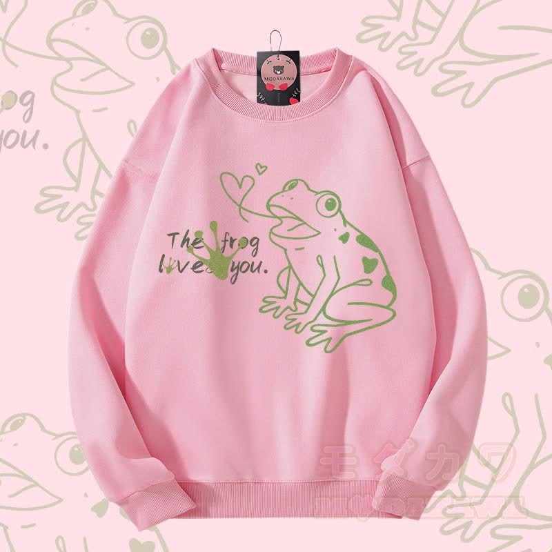 THE FROG LOVE YOU カエルグラフィック ユニセックス スウェットシャツ - ピンク - 5XL - image 2